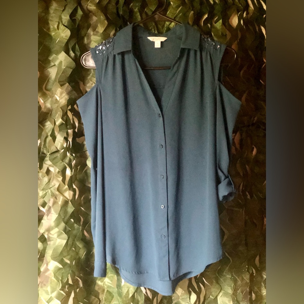 Elegant Teal Cold Shoulder Top